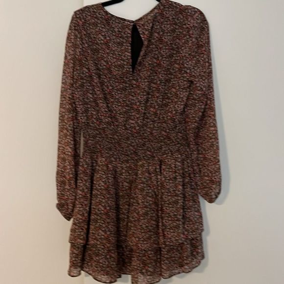 Aqua Polyester Floral Drop Waist Mini Dress Size Large - Picture 3 of 8